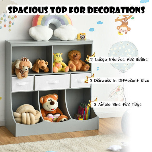Freestanding Combo Cubby Bin Storage Organizer Unit W/3 Baskets-Gray - Color: Gray W2B
