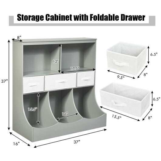 Freestanding Combo Cubby Bin Storage Organizer Unit W/3 Baskets-Gray - Color: Gray W2B