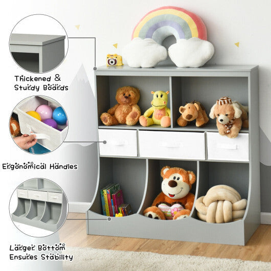 Freestanding Combo Cubby Bin Storage Organizer Unit W/3 Baskets-Gray - Color: Gray W2B