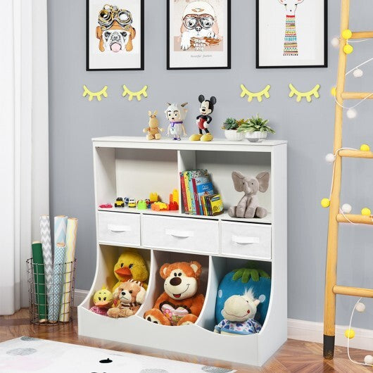 Freestanding Combo Cubby Bin Storage Organizer Unit W/3 Baskets-Gray W2B