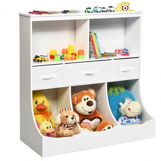 Freestanding Combo Cubby Bin Storage Organizer Unit W/3 Baskets-Gray W2B