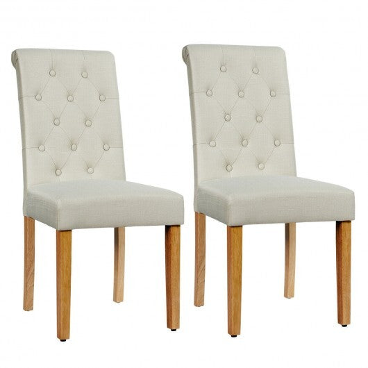 2 Pieces Tufted Dining Chair Set with Adjustable Anti-Slip Foot Pads-Blue and White