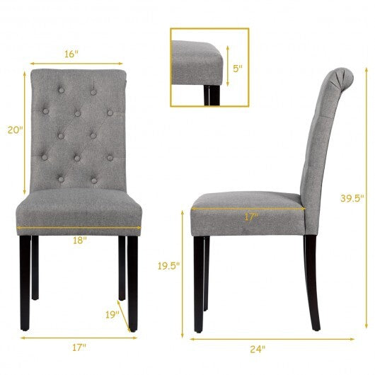 2 Pieces Tufted Dining Chair Set with Adjustable Anti-Slip Foot Pads-Blue and White