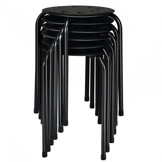 Set of 6 Portable Plastic Stack Stools-Black W2B