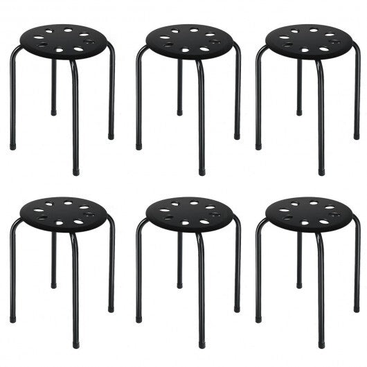 Set of 6 Portable Plastic Stack Stools-Black W2B