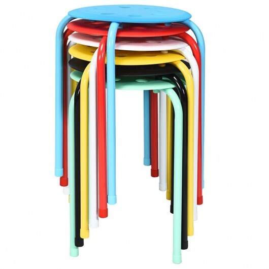 Set of 6 Portable Plastic Stack Stools-Black W2B