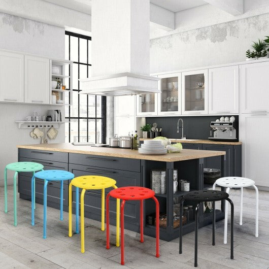 Set of 6 Portable Plastic Stack Stools-Black W2B
