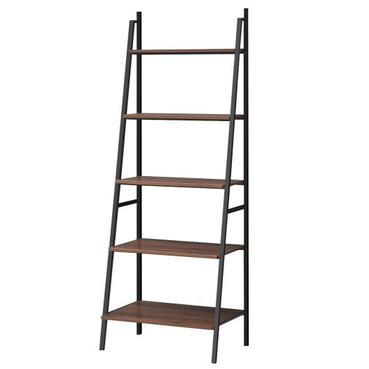 5 Tier Leaning Bookshelf Wood Metal Bookcase W2B