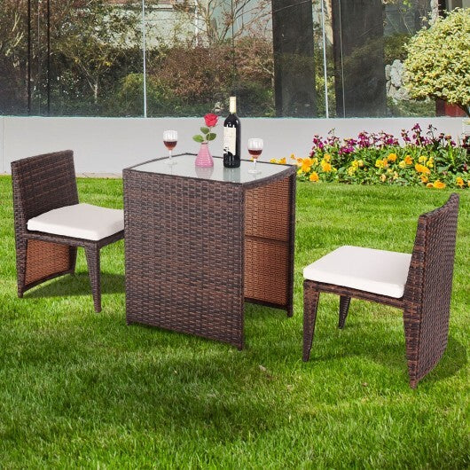 3 Pieces Cushioned Outdoor Wicker Patio Set with No Assembly Needed
