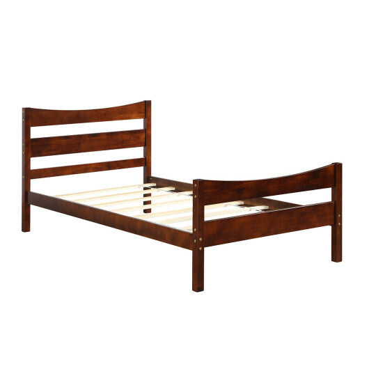 Twin Size Rustic Platform Bed Frame with Headboard and Footboard-Walnut