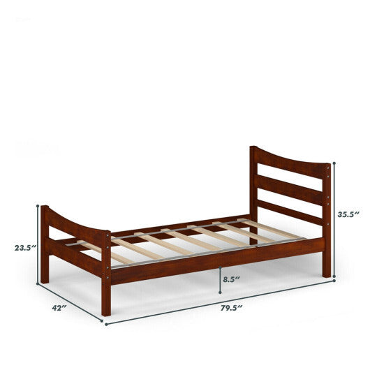 Twin Size Rustic Platform Bed Frame with Headboard and Footboard-Walnut