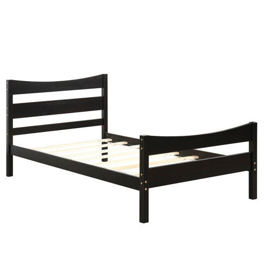 Twin Size Rustic Platform Bed Frame with Headboard and Footboard-Walnut