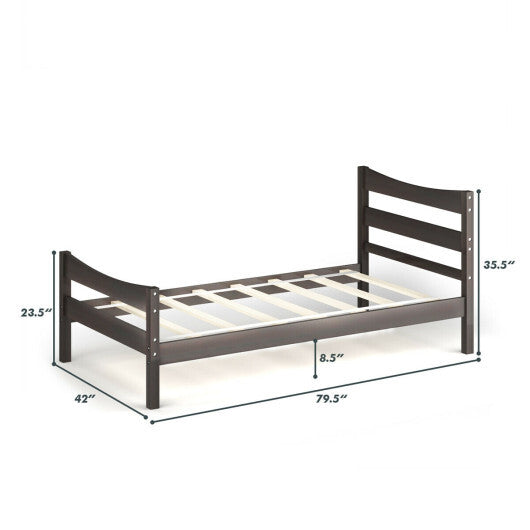 Twin Size Rustic Platform Bed Frame with Headboard and Footboard-Walnut