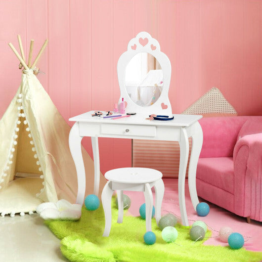 Kids Princess Makeup Dressing Play Table Set with Mirror -Pink