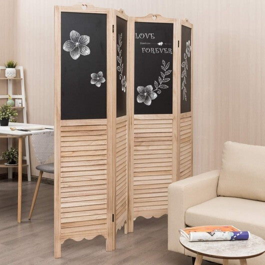4-Panel Folding Privacy Room Divider Screen with Chalkboard W2B