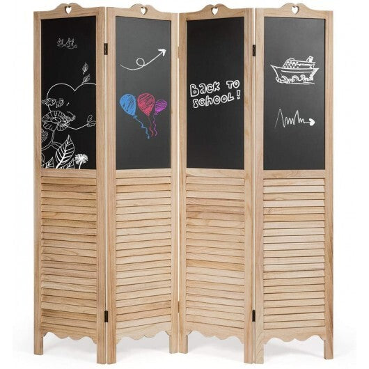 4-Panel Folding Privacy Room Divider Screen with Chalkboard W2B