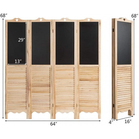 4-Panel Folding Privacy Room Divider Screen with Chalkboard W2B