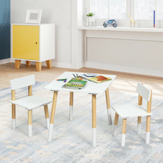 Kids Wooden Table and 2 Chairs Set-White W2B