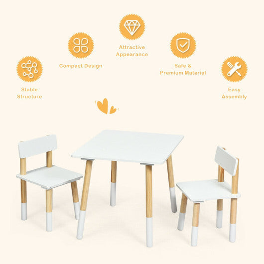 Kids Wooden Table and 2 Chairs Set-White W2B