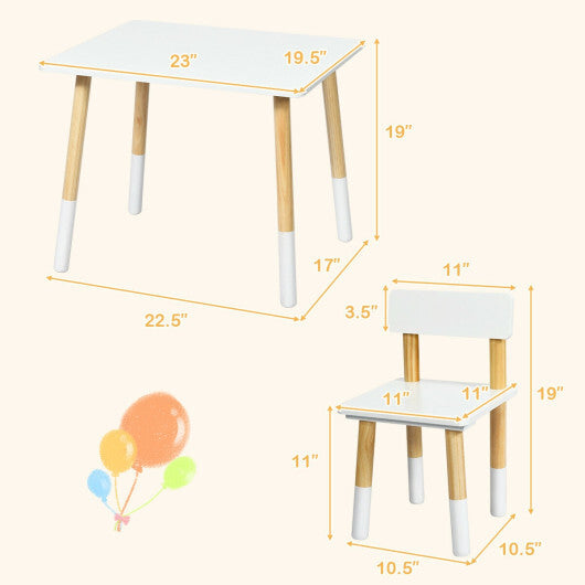 Kids Wooden Table and 2 Chairs Set-White W2B
