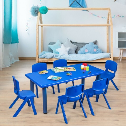 Kids Plastic Rectangular Learn and Play Table-Blue - Color: Blue W2B