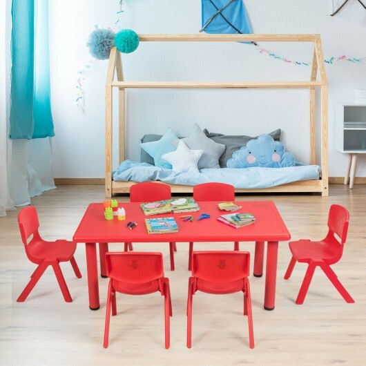 Kids Plastic Rectangular Learn and Play Table-Red - Color: Red W2B