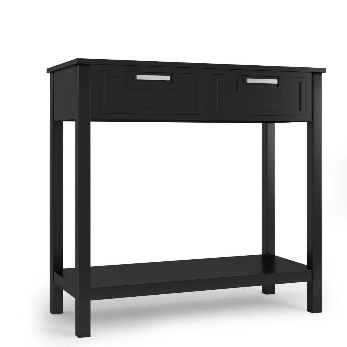Narrow Console Table with Drawers and Open Storage Shelf-Black - Color: Black W2B