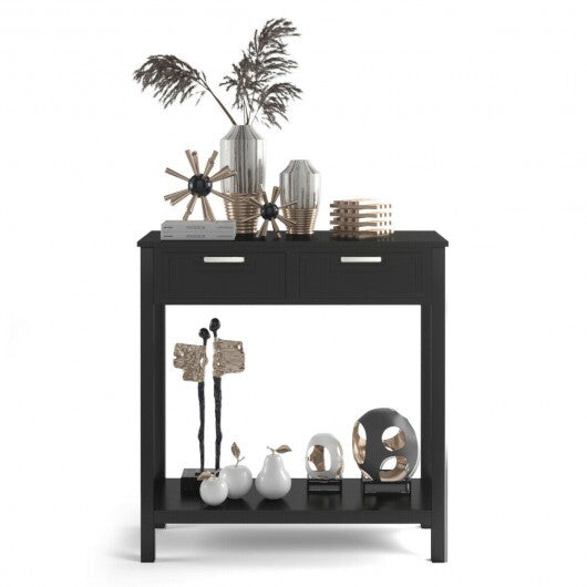 Narrow Console Table with Drawers and Open Storage Shelf-Black W2B