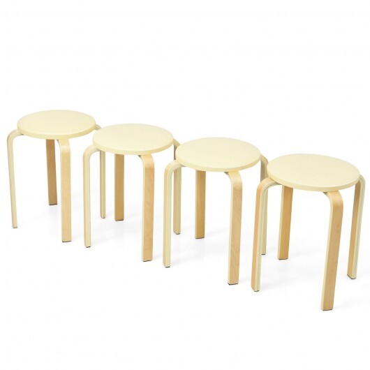 Set of 4 Bentwood Round Stool Stackable Dining Chairs with Padded Seat-Black