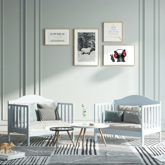 2-in-1 Classic Convertible Wooden Toddler Bed with 2 Side Guardrails for Extra Safety-White