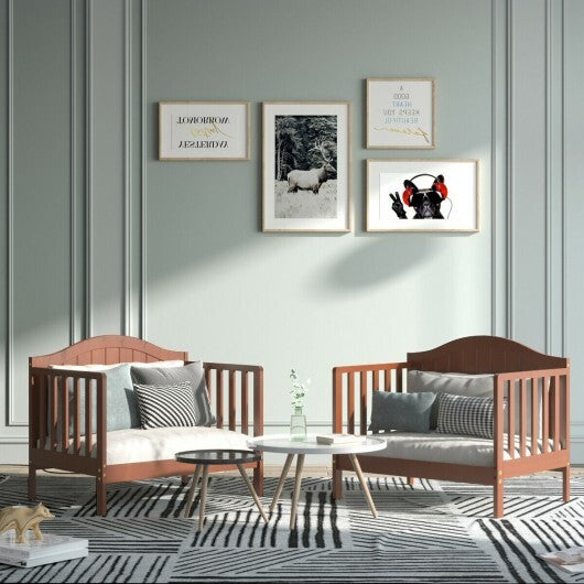 2-in-1 Classic Convertible Wooden Toddler Bed with 2 Side Guardrails for Extra Safety-White