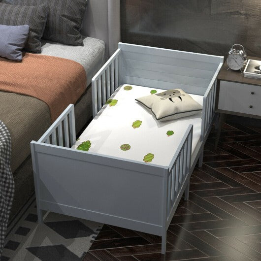 2-in-1 Convertible Kids Wooden Bedroom Furniture with Guardrails-White