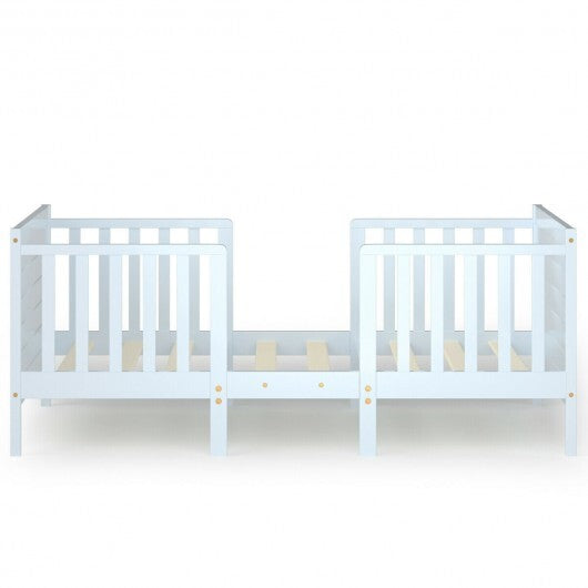 2-in-1 Convertible Kids Wooden Bedroom Furniture with Guardrails-White