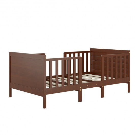 2-in-1 Convertible Kids Wooden Bedroom Furniture with Guardrails-White