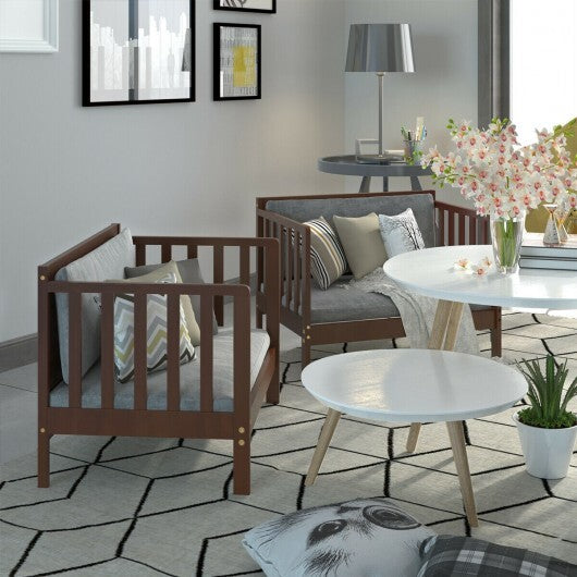 2-in-1 Convertible Kids Wooden Bedroom Furniture with Guardrails-White