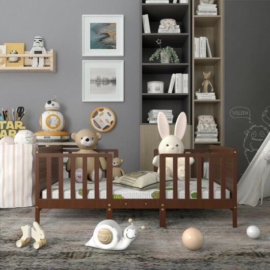 2-in-1 Convertible Kids Wooden Bedroom Furniture with Guardrails-White