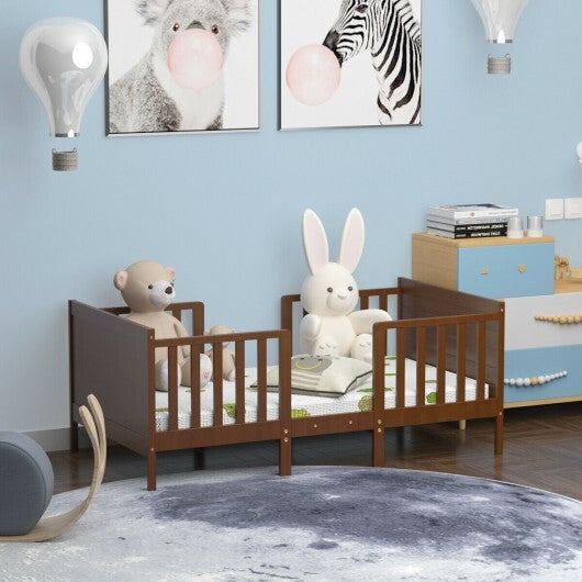 2-in-1 Convertible Kids Wooden Bedroom Furniture with Guardrails-White