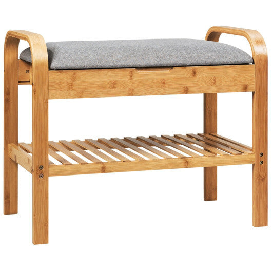 Shoe Rack Bench Bamboo with Storage Shelf-Natural W2B