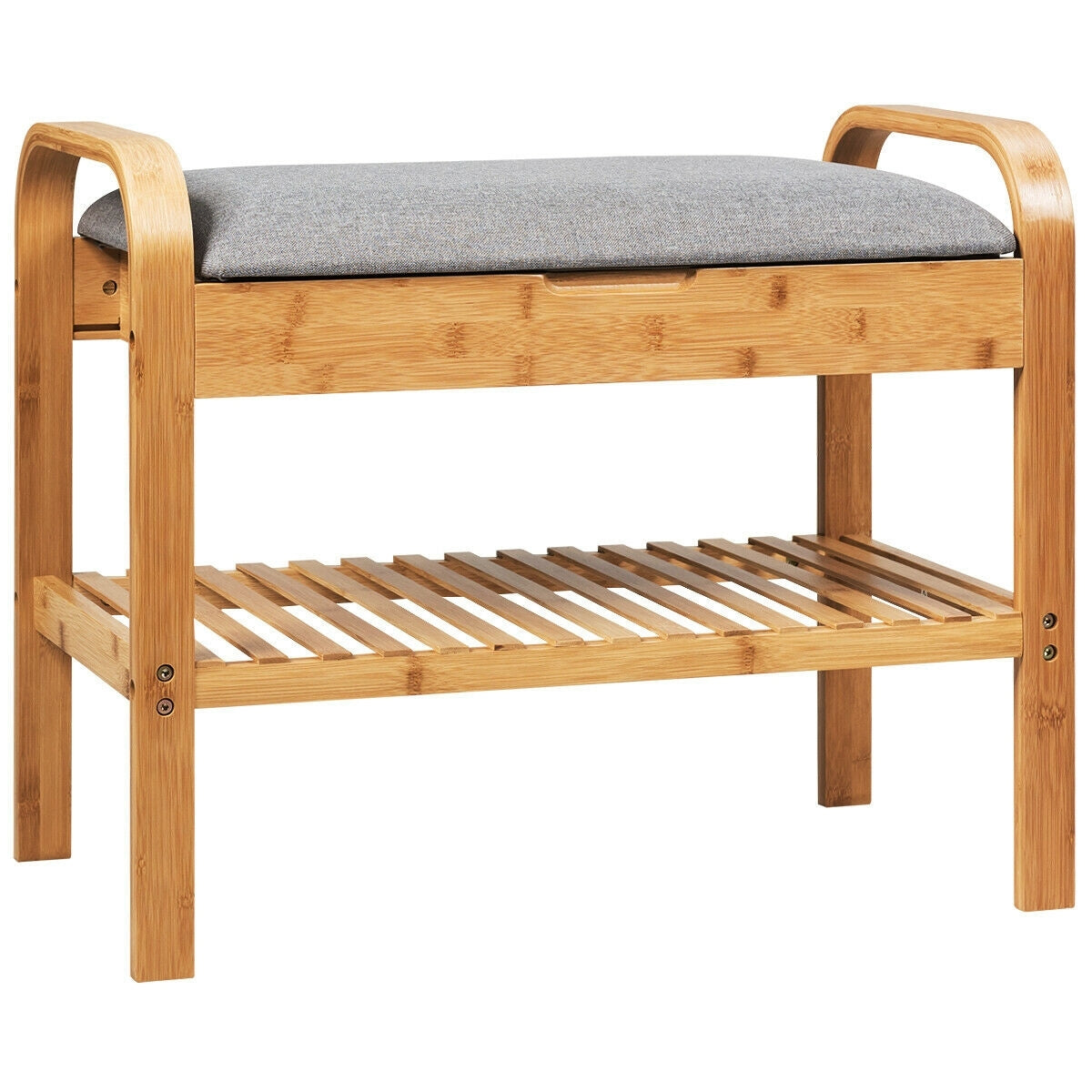 Shoe Rack Bench Bamboo with Storage Shelf-Natural - Color: Natural W2B
