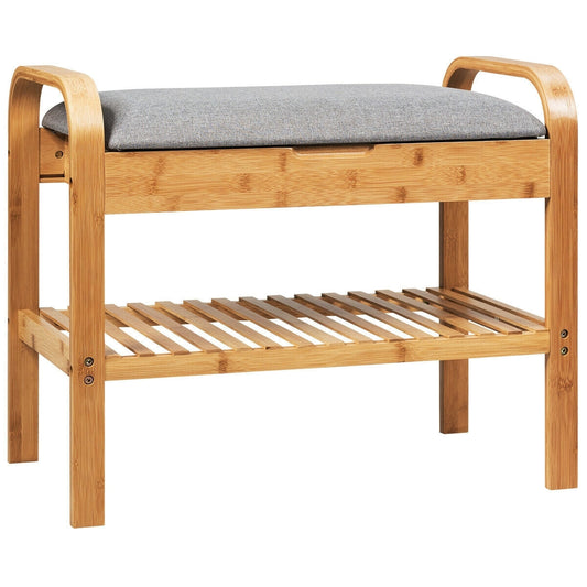 Shoe Rack Bench Bamboo with Storage Shelf-Natural - Color: Natural W2B