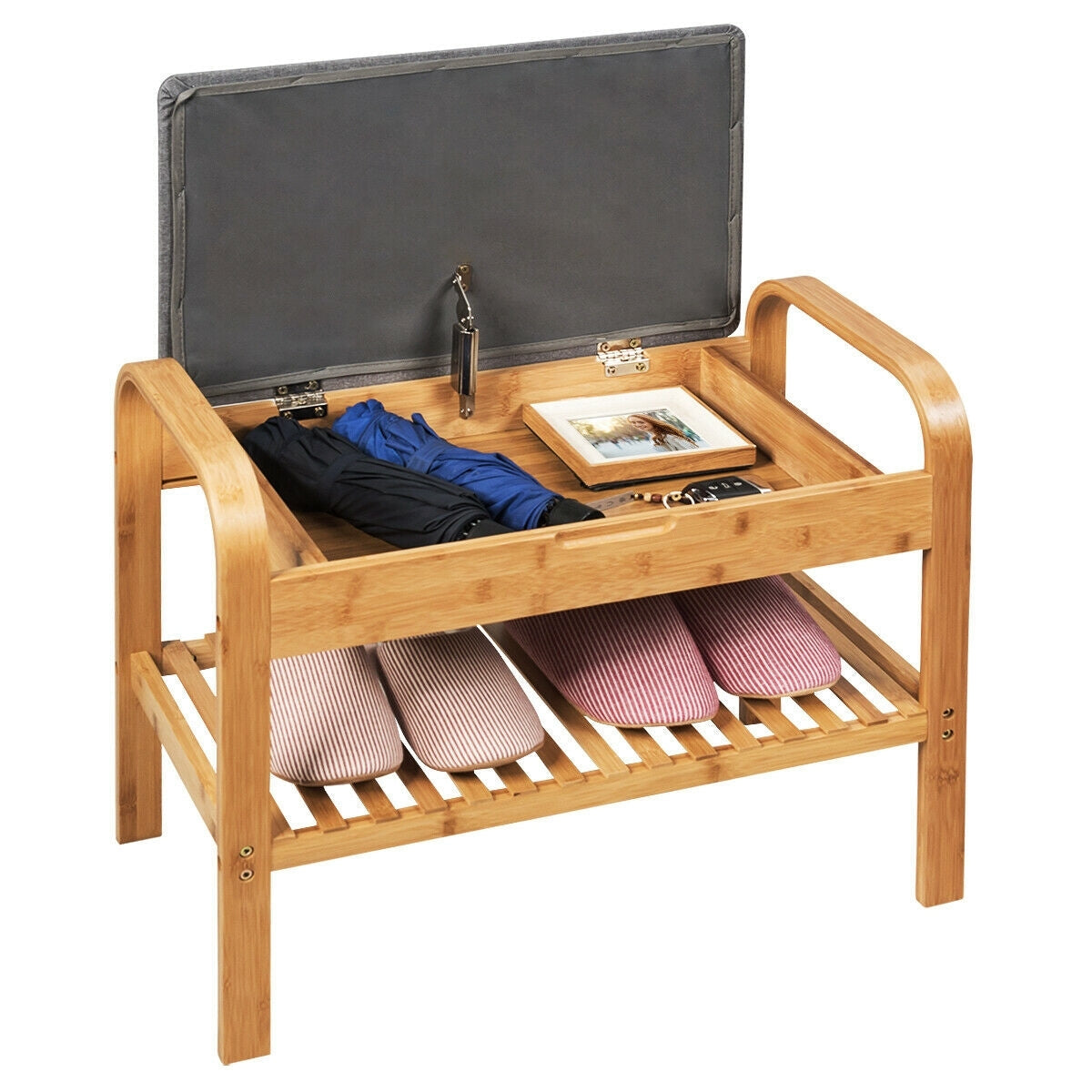 Shoe Rack Bench Bamboo with Storage Shelf-Natural - Color: Natural W2B