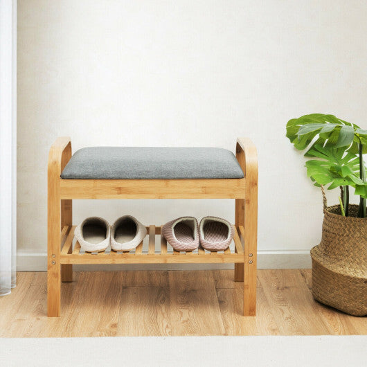 Shoe Rack Bench Bamboo with Storage Shelf-Natural W2B