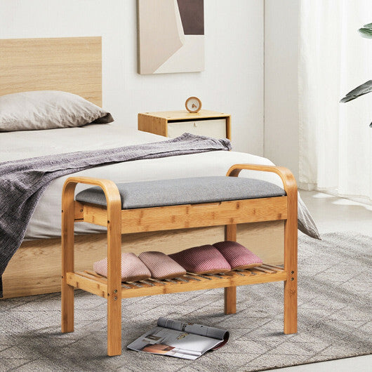 Shoe Rack Bench Bamboo with Storage Shelf-Natural W2B