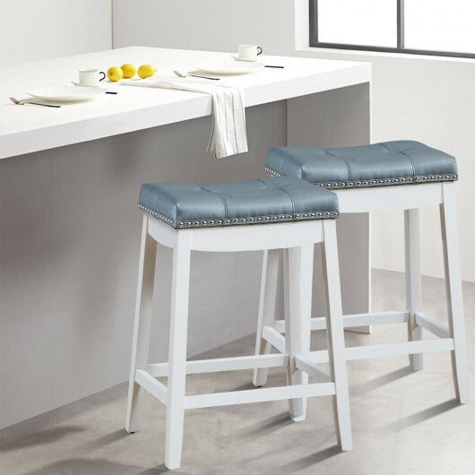 Set of 2 24-Inch Height Backless Counter Stool with Footrest-White