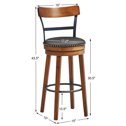 Set of 2 25.5 Inch Swivel Counter Height Bar Stool