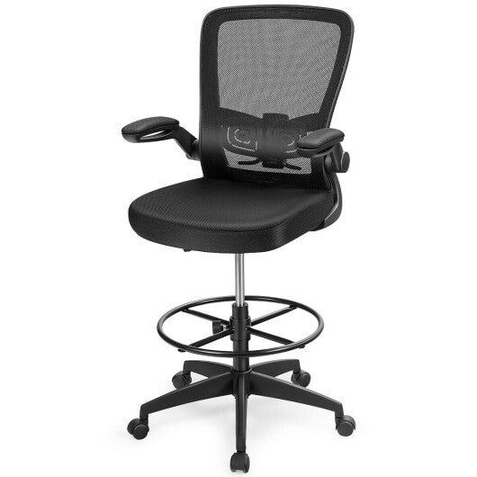 Height Adjustable Drafting Chair with Flip Up Arms-Black