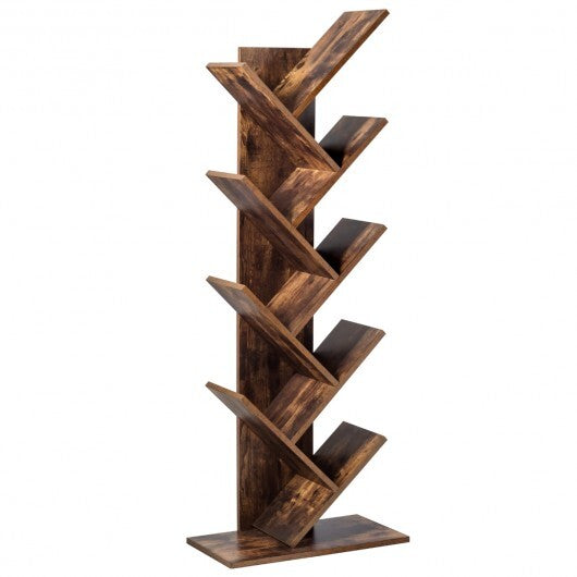 8-Tier Free Standing Tree Bookshelf-Coffee - Color: Coffee W2B