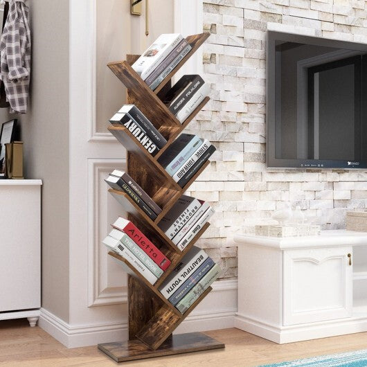 8-Tier Free Standing Tree Bookshelf-Coffee - Color: Coffee W2B