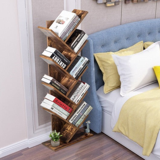 8-Tier Free Standing Tree Bookshelf-Coffee - Color: Coffee W2B