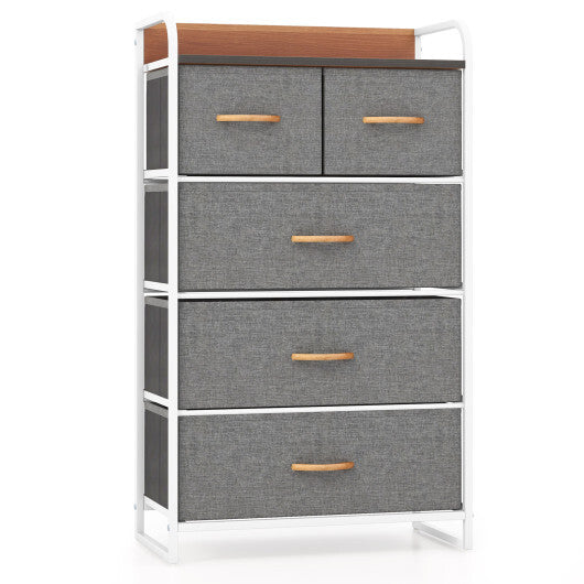 4-Tier Organizer Tower Steel Frame Wooden Top Storage with 5-Drawer Dresser-Muticolor W2B